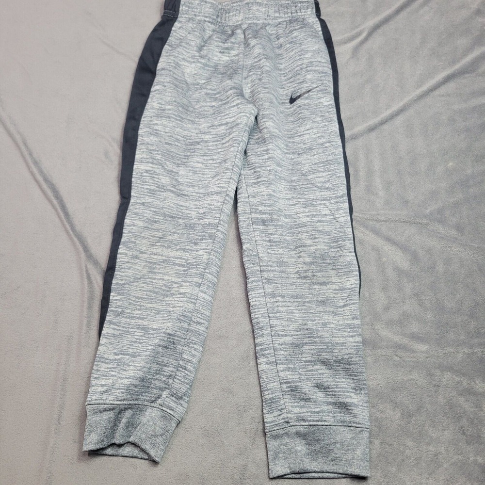 Nike Pants Boy 7 Grey Black Stripe Logo DriFit Comfort Stretch Pull On Athletic